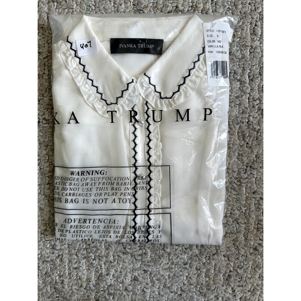 Ivanka Trump women's Button Down blouse Ruffle Long Sleeve Blouse Size S